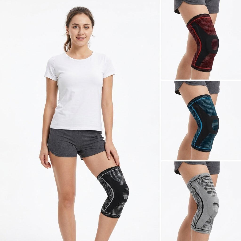 Knee Sleeve Pair - สนับเข่าแบบเดี่ยวพร้อมสปริงรองรับ, ซิลิโคนกันลื่น, ช่วยพยุงกระดูกสะบ้า, สนับเข่าระบายอากาศ, อุปกรณ์กีฬา