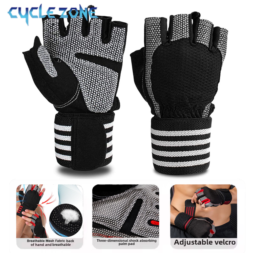 Crossfit Workout With Equipment - ถุงมือฟิตเนสแบบครึ่งนิ้ว 1 คู่ พร้อมสายรัดข้อมือสำหรับผู้ชายและผู้หญิง อุปกรณ์ออกกำลังกายครอสฟิตและยกน้ำหนัก